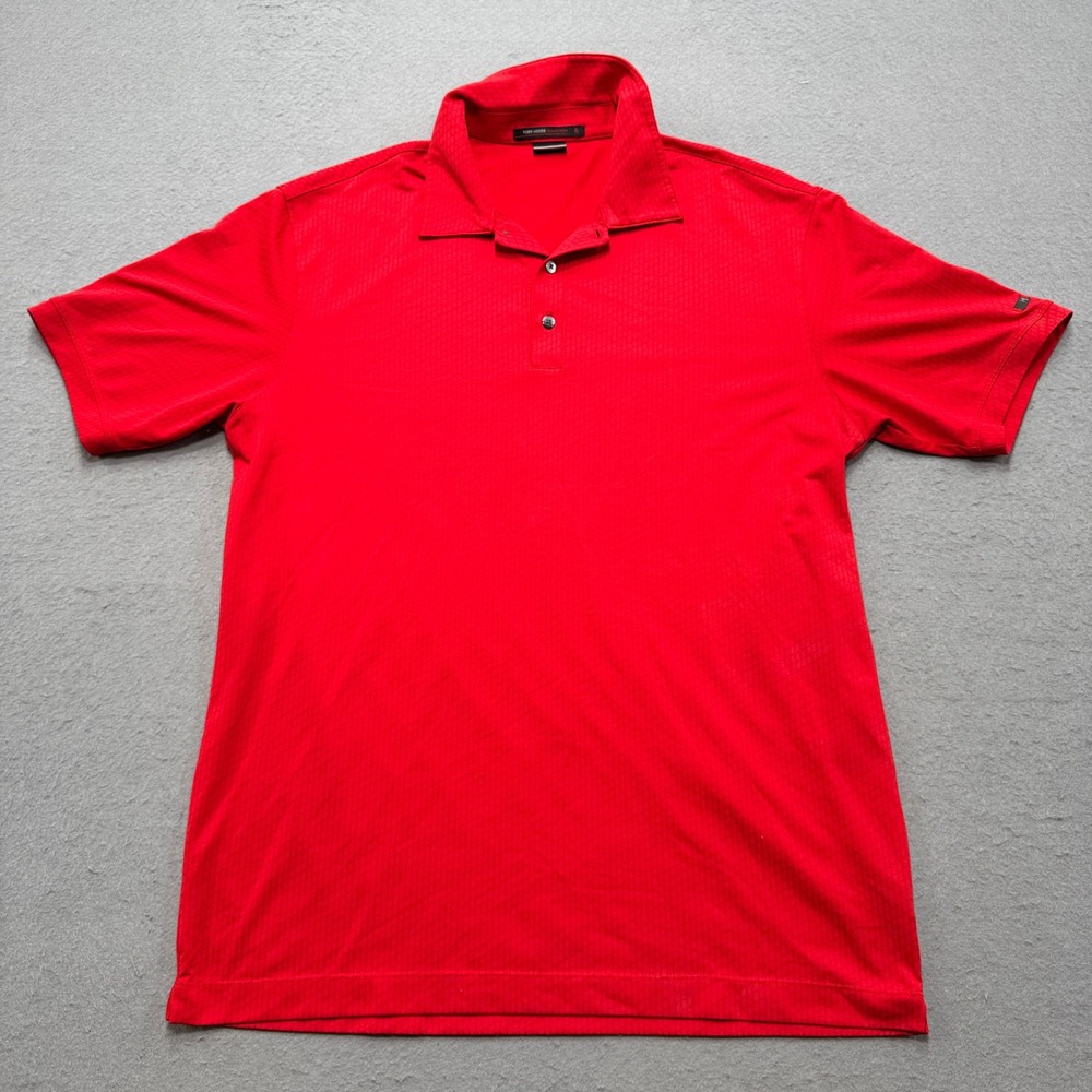 Nike Polo Shirt Men's Medium Red Dri-FIT Tiger Woods Collection Athletic Golf